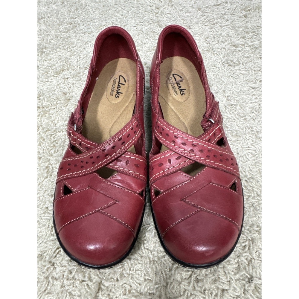 Clarks Bendables Ashland Spin Red Leather Mary Jane Comfort Shoe Size 7M Retro